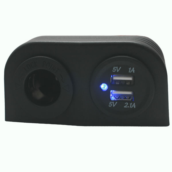 12V/24Volt 2 fach USB + Zigarettenanzünder Steckdose Gehäuse + LED Be
