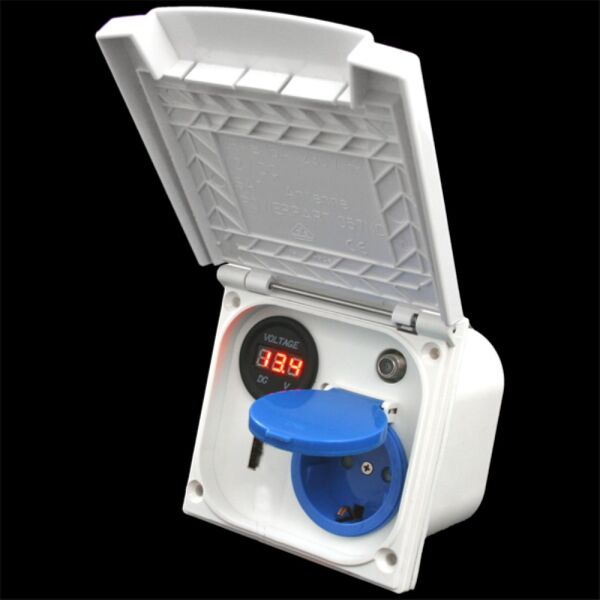 Multifunktions Außensteckdose Wohnmobil Wohnwagen 220V 230V Sat Antenne HDMI 12 Voltmeter Steckdose Schuko