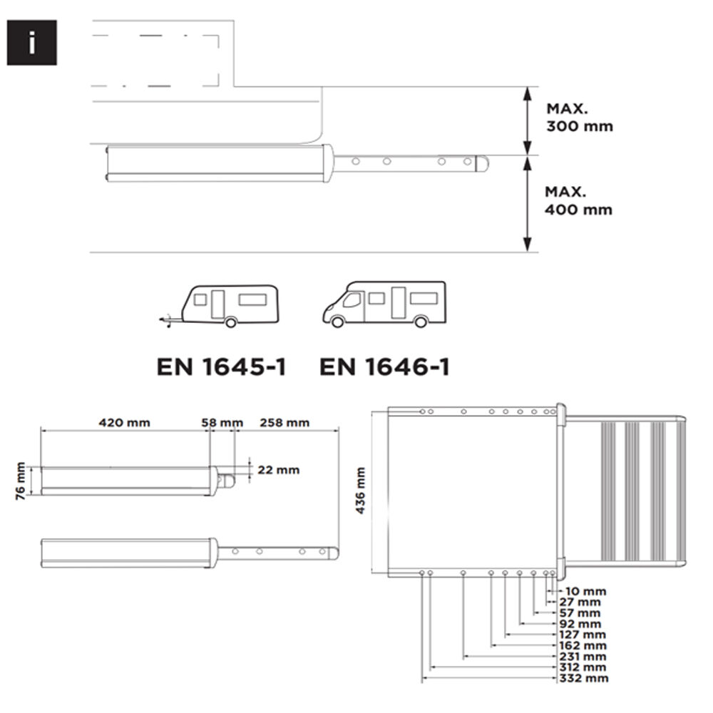 THULE Slide Out 12V G2 400 ALU elektrische Trittstufe Tritt Einstieg