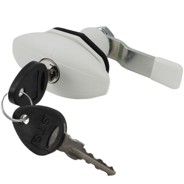 Cadenas à Rabat Blanc Ellipse – Serrure Porte Service Caravane, Boîte Gaz, Verrouillage Sûr 2 Clés