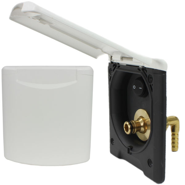 ABL Wasser Außensteckdose Wassersteckdose Dusche + Schalter mit Gardena Anschluss weiß