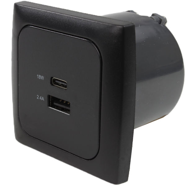 USB Steckdose USB-A USB-C Einbau Ladegerät Schwarz - Isodose, Abdeckung,  Rahmen