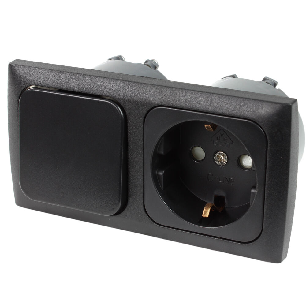Interrupteur Double Série C-Line 12-230V - Cadre Et Boîtier Isodose Anthracite