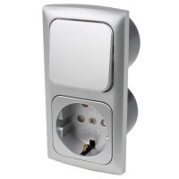 C-Line Presto Inprojal CBE Steckdose Schuko Schalter + Abdeckrahmen + Isodose 220 / 230 Volt silber