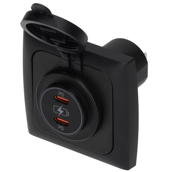 C-Line Presto Inprojal CBE doppel USB-C Steckdose 12/24 Volt + Rahmen Wohnmobil Wohnwagen 36W schwarz