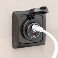 C-Line Presto Inprojal CBE doppel USB-C Steckdose 12/24 Volt + Rahmen Wohnmobil Wohnwagen 36W schwarz
