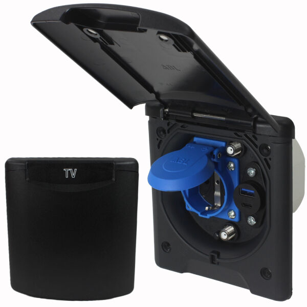 ABL Multifunktions Außensteckdose Vorzeltsteckdose Wohnmobil Wohnwagen 220V 230V Sat Antenne  USB A + USB C schwarz
