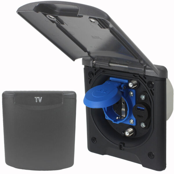 ABL Multifunktions Außensteckdose Vorzeltsteckdose Wohnmobil Wohnwagen 220V 230V Sat Antenne  USB A + USB C anthrazit