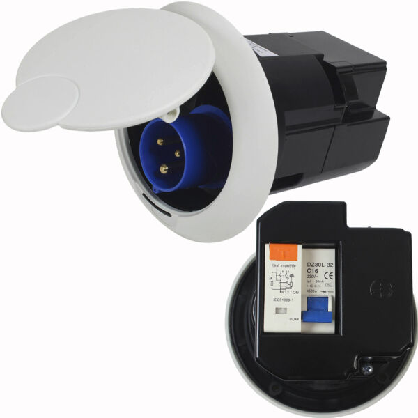 CEE Orus Einspeisungssteckdose Einbausteckdose Sicherungskasten 220V - 250V + FI + LS weiß